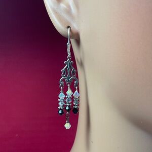 Sterling Silver beaded chandelier style dangle earrings. 2.25 inches long